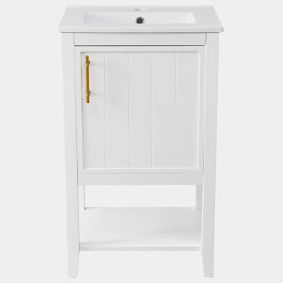 Meuble-lavabo de salle de bain avec lavabo, armoire de salle de bain avec support de rangement et tablette ouverte