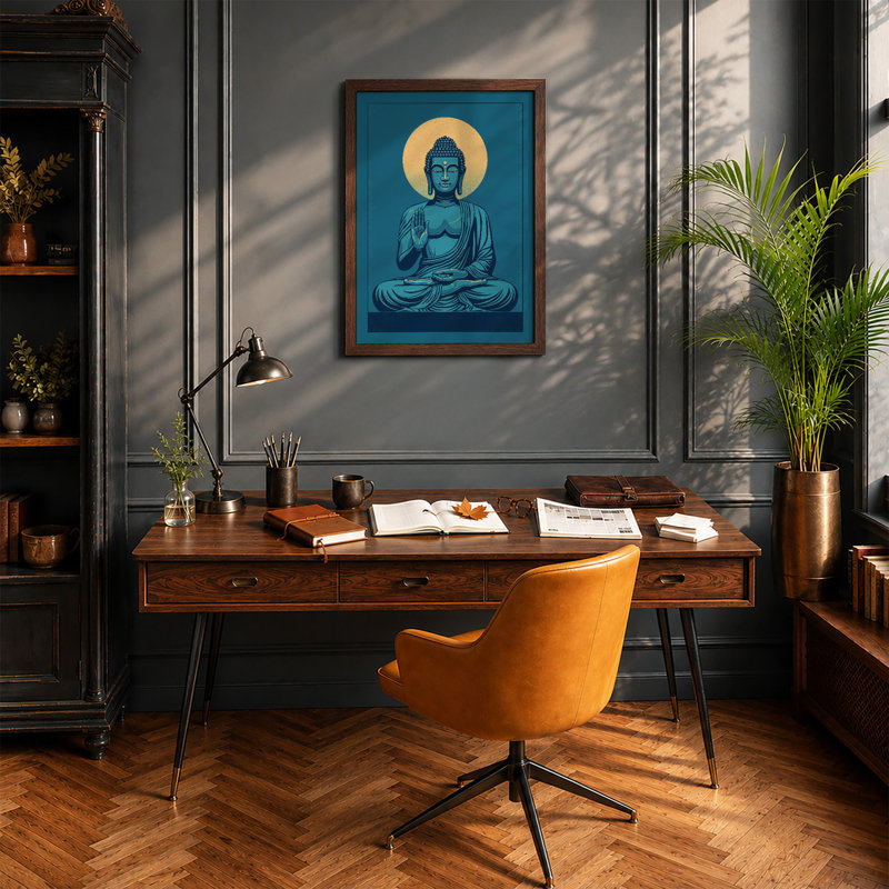 Meditation Buddha Japandi - Framed Print, A3 - 42.0 x 29.7 cm, Walnut