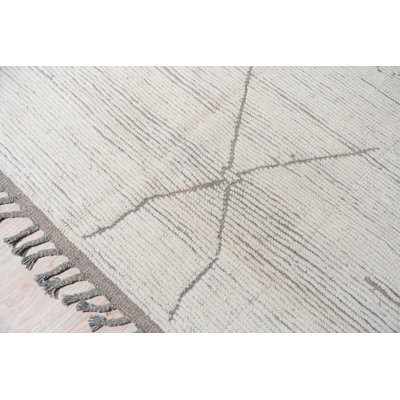 9x12 Ivory Hand-Knotted Wool Linear Geometry Tribal Modern Contemporary Carpet Rug