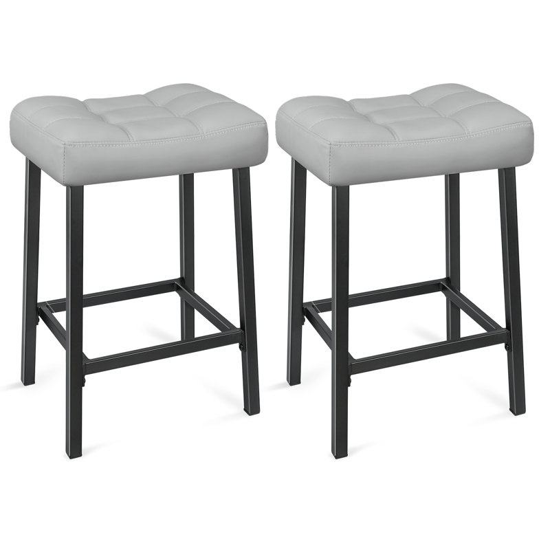 24 Inches Modern Double Needle Barstools With Metal Base, Gray