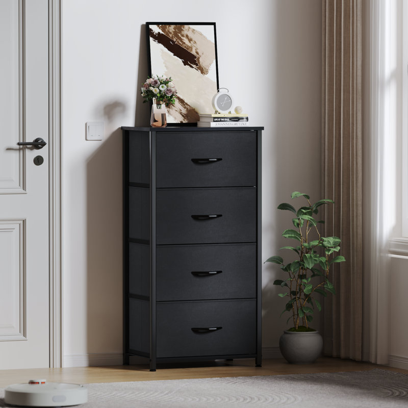 Commode pour la lingerie 4 tiroirs Kathiria, Noir foncé / noir