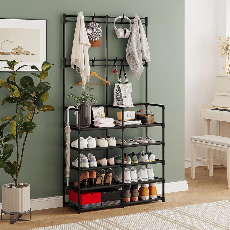 Madellyn Steel Freestanding Coat Rack, Black