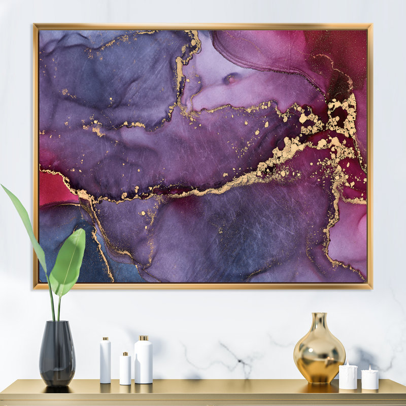 Impression sur toile mauve luxueuse, abstrait et abstrait, H 16 po x l 32 po, Cadre flottant doré