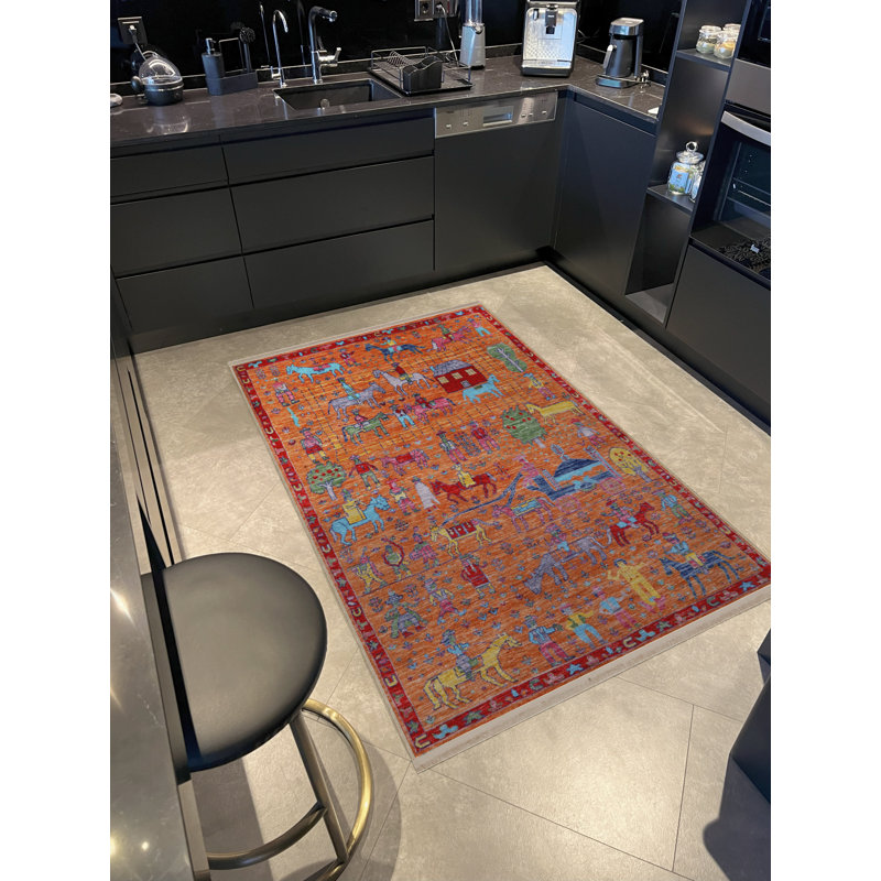 Tapis décoratif orange à motif orange, Tapis de couloir 3 pi 3,37 po x 9 pi 10,11 po