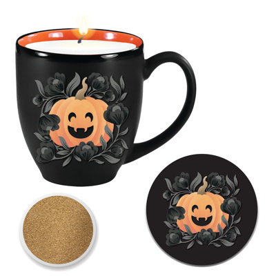 Tasse en céramique avec chandelle parfumée à la citrouille (370 g) et sous-verre assorti