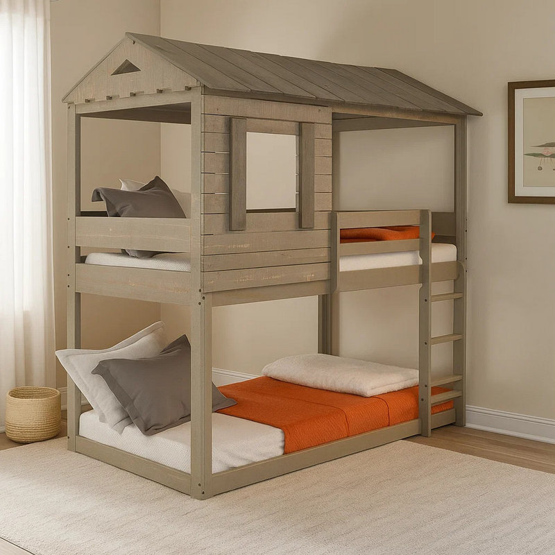 Aryn Kids Twin Over Twin Bunk Bed, Brown