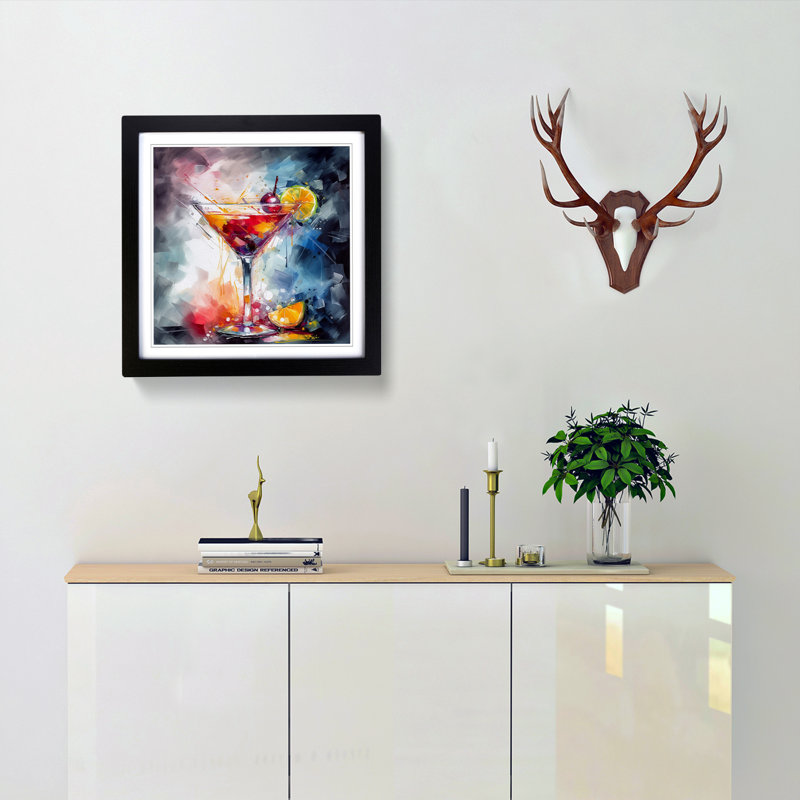 Cocktail Abstract Art - Single Picture Frame Print on Wood, Black