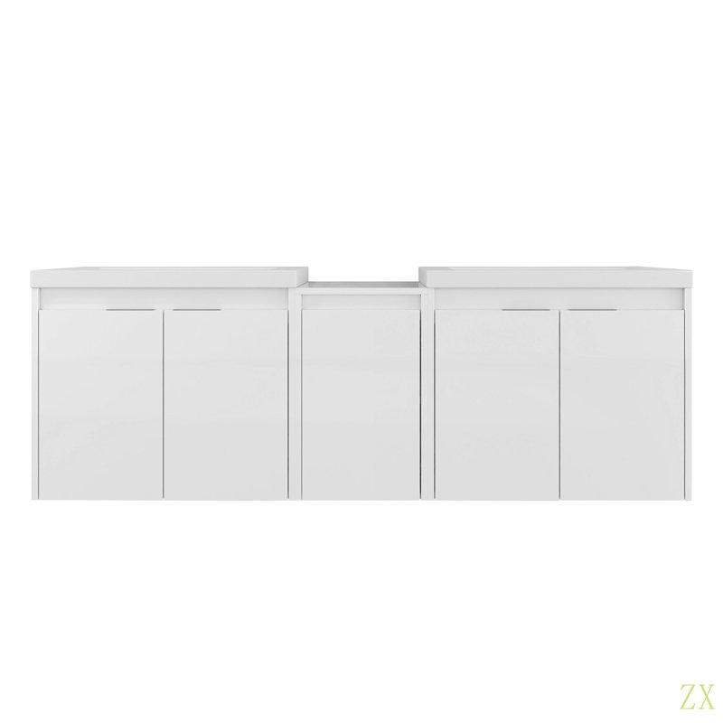 Meuble-lavabo de 60 po avec lavabo en résine, portes à fermeture douce et armoire à 1 côté, montage flottant, contreplaqué (emballage KD) - 24 po x 2 + 12 po