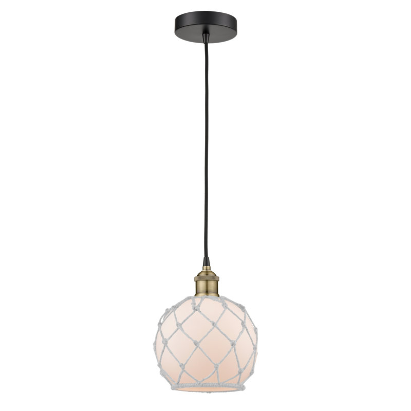 Luminaire suspendu simple en laiton antique noir à 1 lumière Bluford, H 133 po x l 10 po x P 10 po, Blanc, Noir