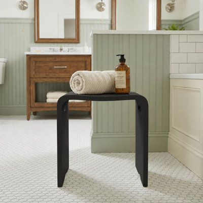 Solid Surface Shower Stool Freestanding Bathroom Stool Matte Black