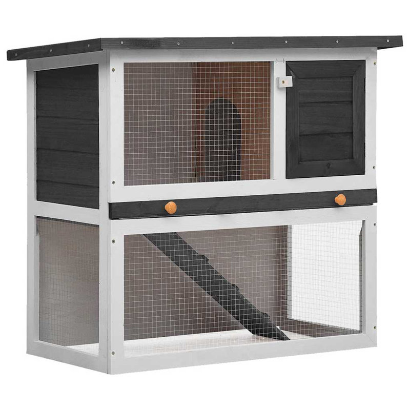 Cage à lapin en bois gris et blanc, Gris