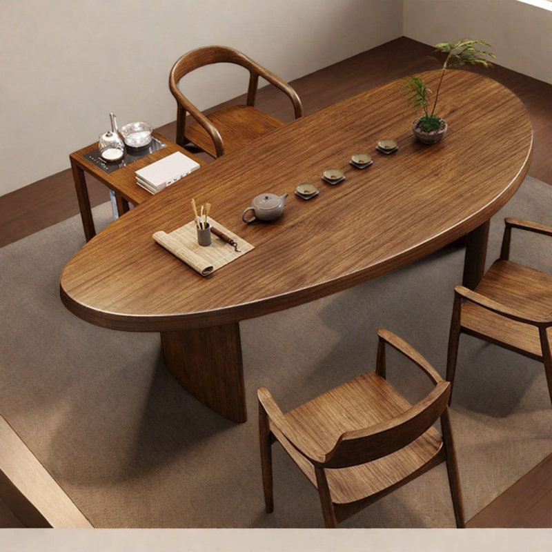 Table de salle à manger en bois de pin massif brun de forme unique, H 29,53 po x l 78,74 po x P 31,5 po