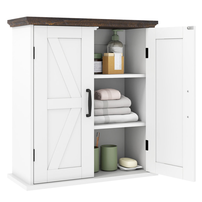 MDF Wall Bathroom Cabinet, White/Brown