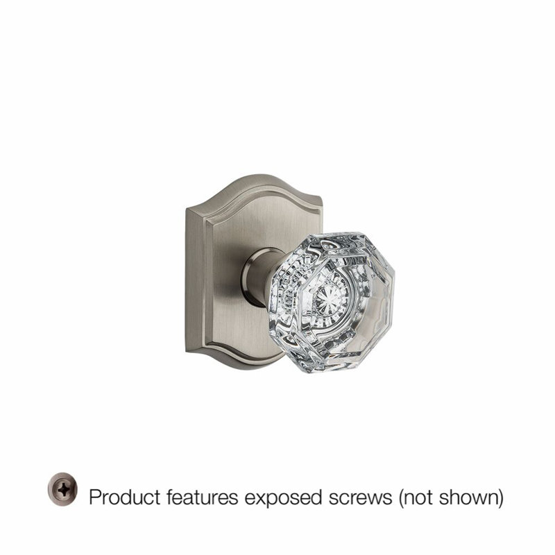 Crystal Single Dummy Door Knob with Traditional Arch Rose, Satin Nickel