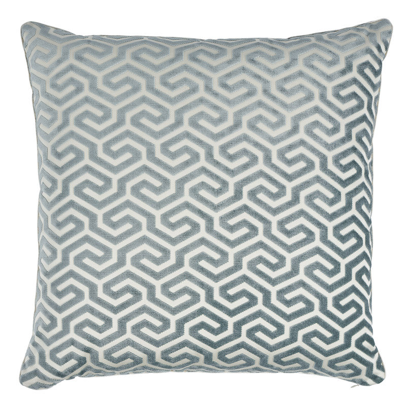 Oreiller en velours Ming Fret, Minéral / blanc, 22 po x 22 po