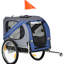 Remorque de bicyclette pour chien - structure solide, ventilation, wagon bleu / gris protégé, drapeau,