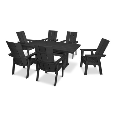 POLYWOOD Modern Curveback Adirondack Farmhouse Trestle Dining Set by POLYWOOD