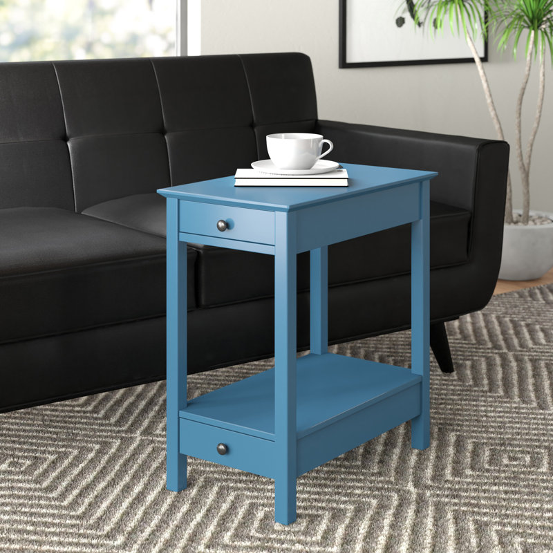 Cymone Transitional Rectangular 2 - Drawer Accent Table with USB, Teal