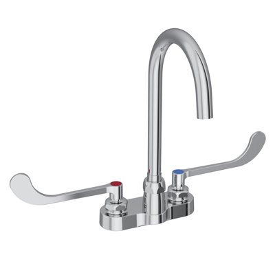 4" Centerset with Exposed Deck Laminar Flow Faucet with 5" Gooseneck Spout 6" Wristblade Handles Chrome