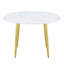 Table de salle à manger ronde extensible avec plateau en panneau de fibres à densité moyenne blanc et piédestal doré, pour 4 à 6 personnes
