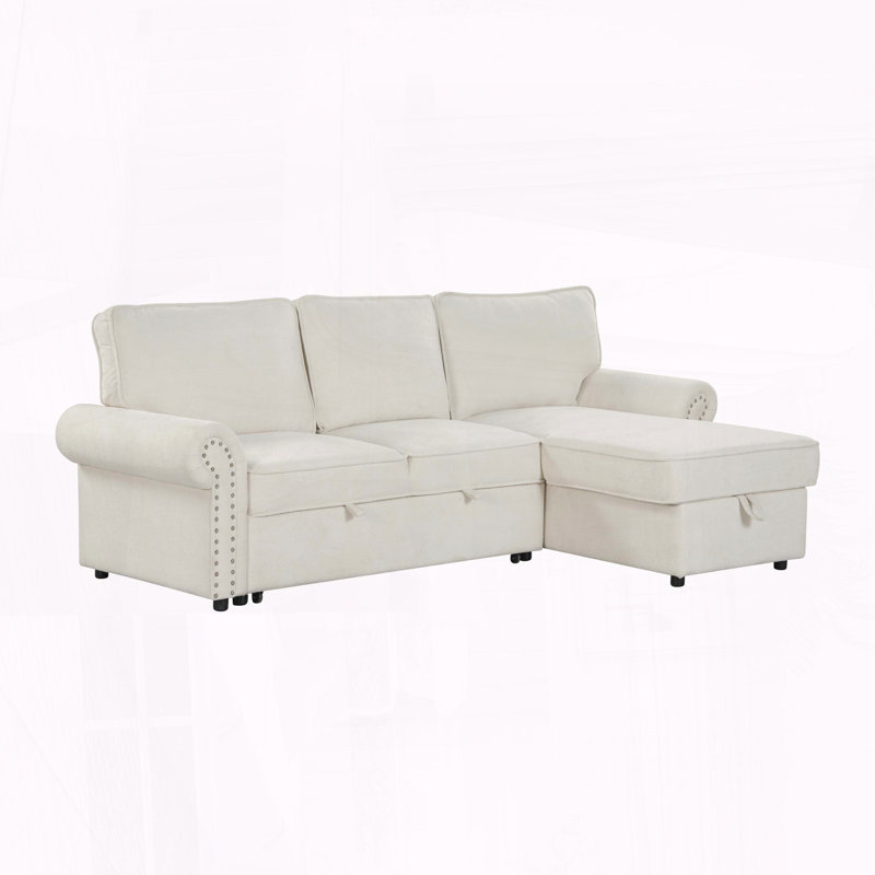 Canapé-lit modulaire convertible 95 po avec rangement pour chaise et porte-gobelets, Polyester beige