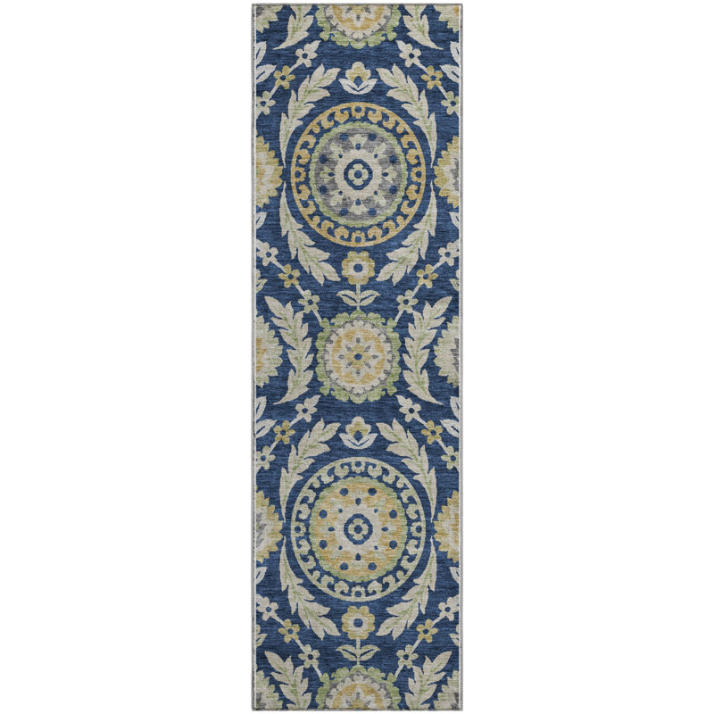 Premium Machine Washable Prisco Navy Rug, Runner 2'3" x 7'6"