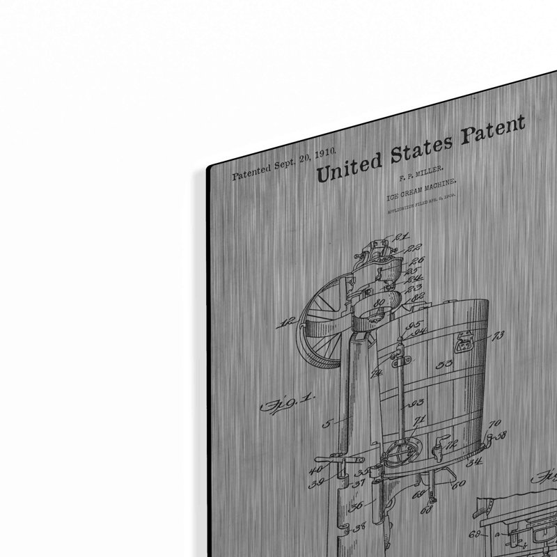 " Ice Cream Machine Blueprint Patent White " by Patents, 16" H x 12" W