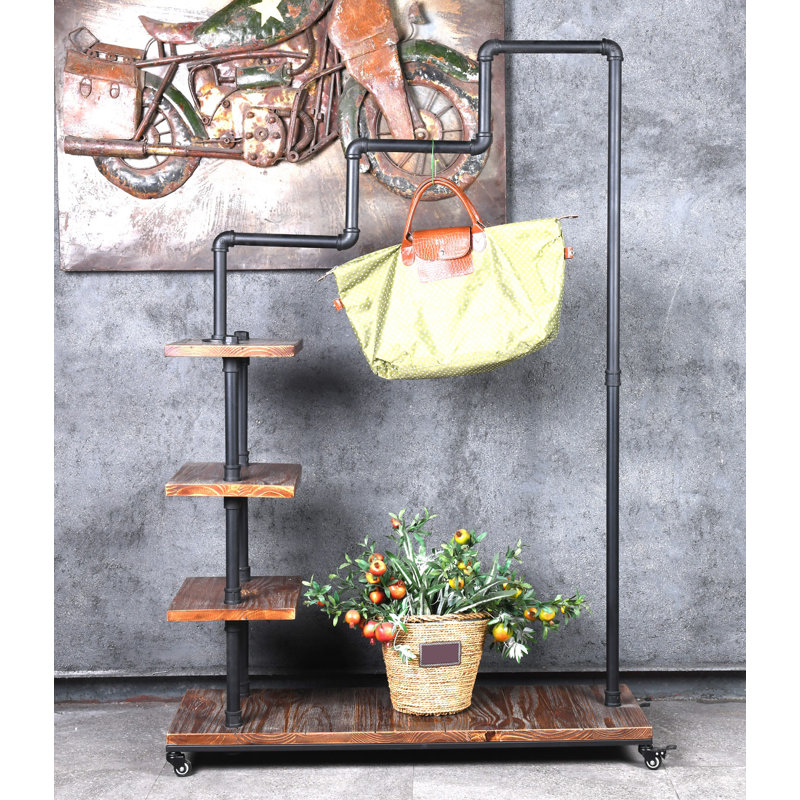Jaelah 45.3'' Solid Wood Rolling Clothing Rack