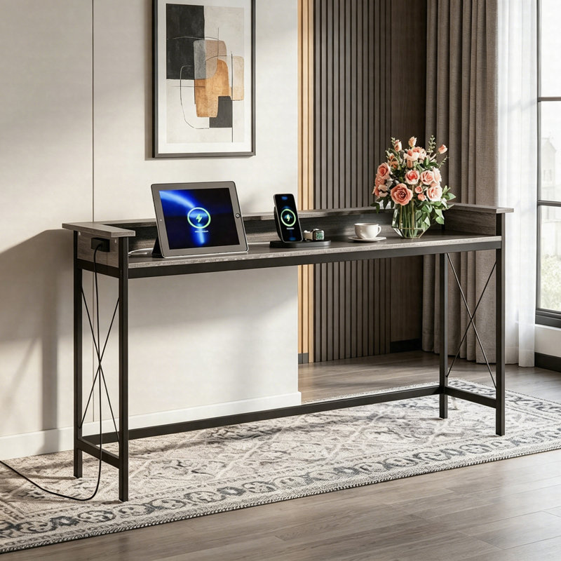 Console industrielle 70,9 "avec prises et ports USB, table de canapé derrière le canapé avec station de charge, table d'entrée étroite