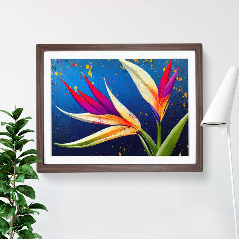 Bird Of Paradise Flower Splash Vol.5 - Single Picture Frame Print, 25cm H x 34cm W x 2cm D, Walnut