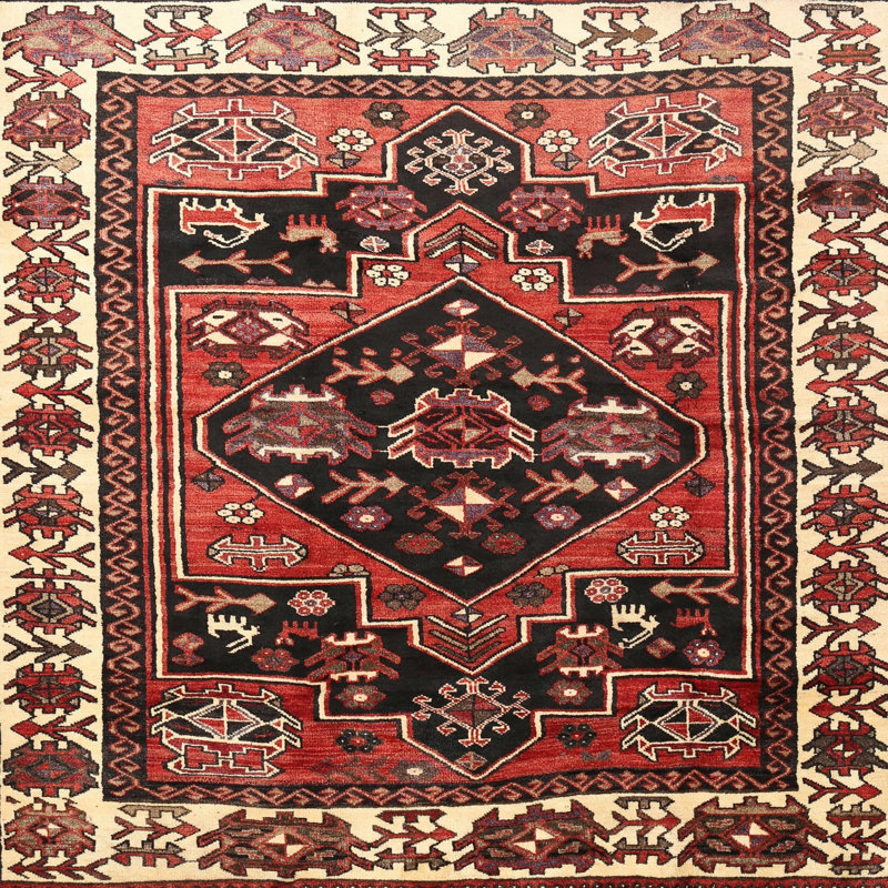 Tapis traditionnel rouge / brun Scavotto, Carré 3 pi