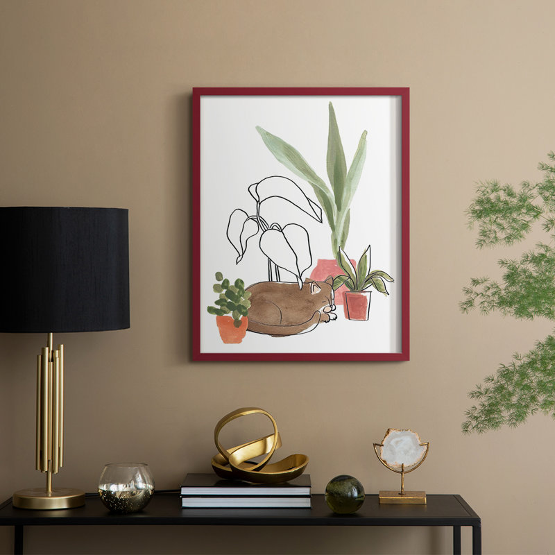 PurrfectPlantsIII Framed Print - Solid Wood, 11" H x 9" W, Red
