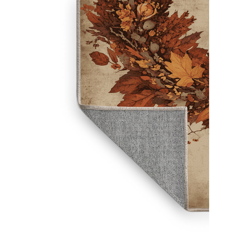 Machine Washable Ahart Thanksgiving Modern & Contemporary Abstract Rug in Brown – Beige Binding, 8x10