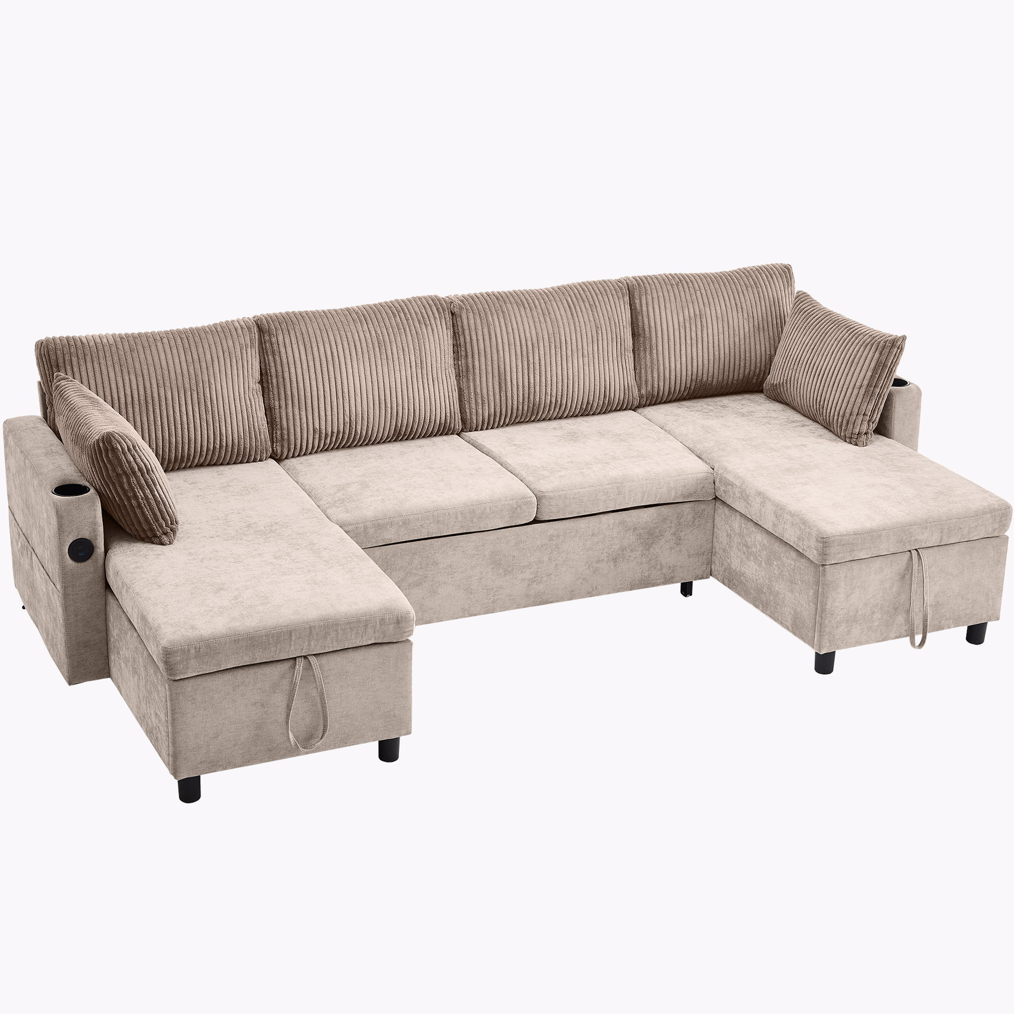 Hokku designs chenille pull out sofa sleeper bed with usb ports and two