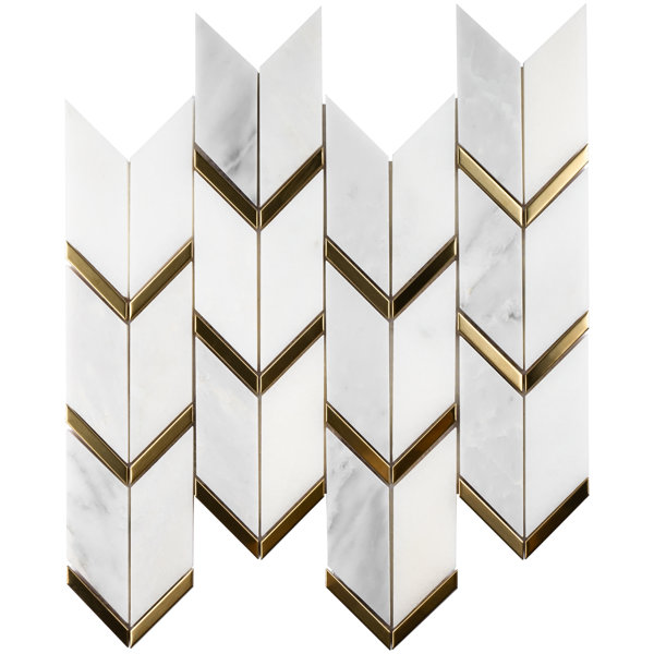 Supreme Tile Natural 11.82 in. x 12.41 in. Chevron Polished Marble Mosaic Tile