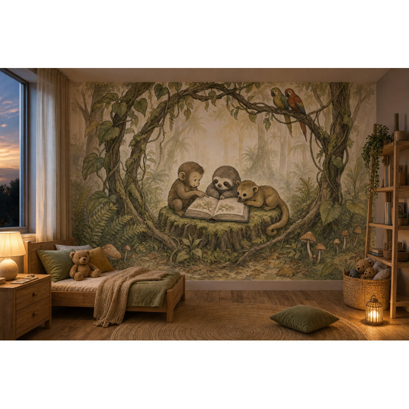 Décoration murale amovible vert Misty Forest, 160"x108", Non-Woven Nonpasted