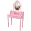 Ensemble de coiffeuse avec miroir et tabouret rembourré Pink Princess, coiffeuse en bois à 4 tiroirs pour chambre de fille, coiffeuse avec beaucoup de rangement