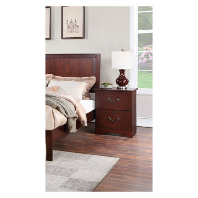 Table de chevet 2 tiroirs Modern Classic avec finition cerisier, panneau de particules et fabrication en pin