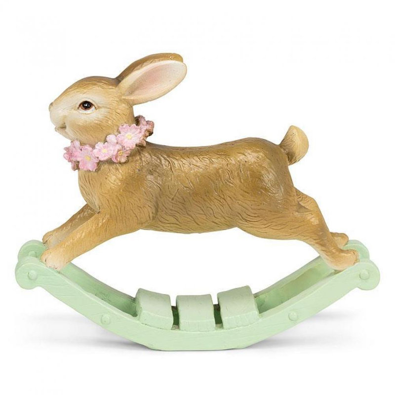 Figurine lapin à bascule avec collier de fleurs