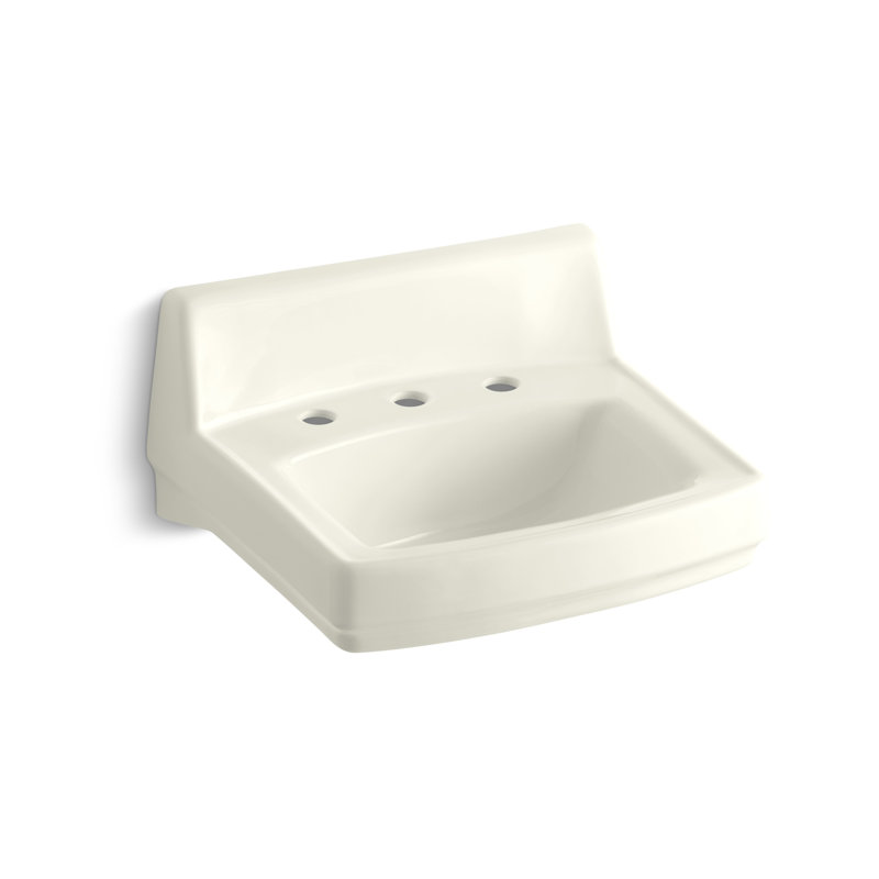 Greenwich Vitreous China Rectangular Wall Mount Bathroom Sink with Overflow, Biscuit, Biscuit, 8" Centers