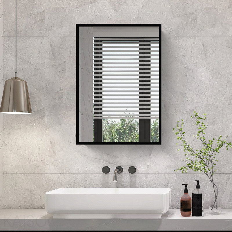 16x24 Inch Medicine Cabinet Mirror Cabinet Wall Mount Or Recessed Bathroom Or Livingroom, 16" H x 24" W x 4.9" D, Black