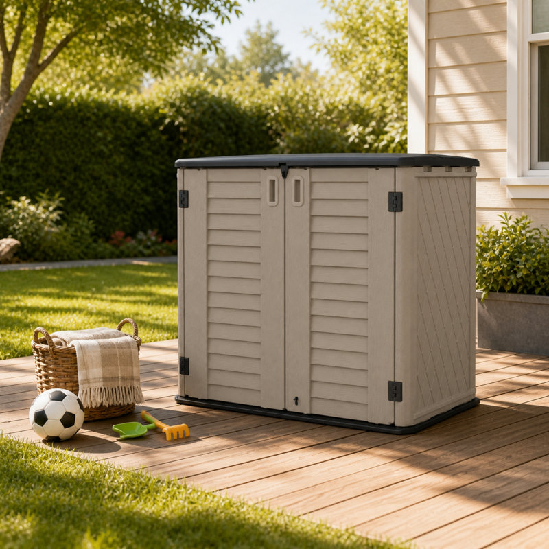 Abri de rangement horizontal résistant aux intempéries d'une capacité de 194 gallons avec portes à double ouverture