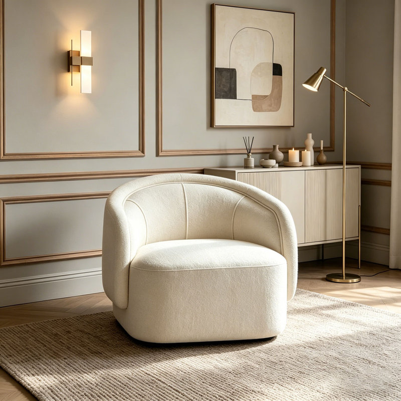 Fauteuil d'appoint incurvé, Crème