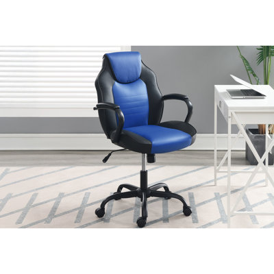 Fauteuil de bureau confortable et contemporain avec similicuir noir et bleu, siège en plastique rembourré et hauteur réglable pour les joueurs