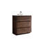 Lavabo pour salle de bain en noyer. Vaste espace de rangement, fonctionnement silencieux. Poignée ergonomique - Apparence. Bassin blanc. 30 po en noyer pré-assemblé. Capacité de travail intérieure accrue. Armoire moderne.-131377376