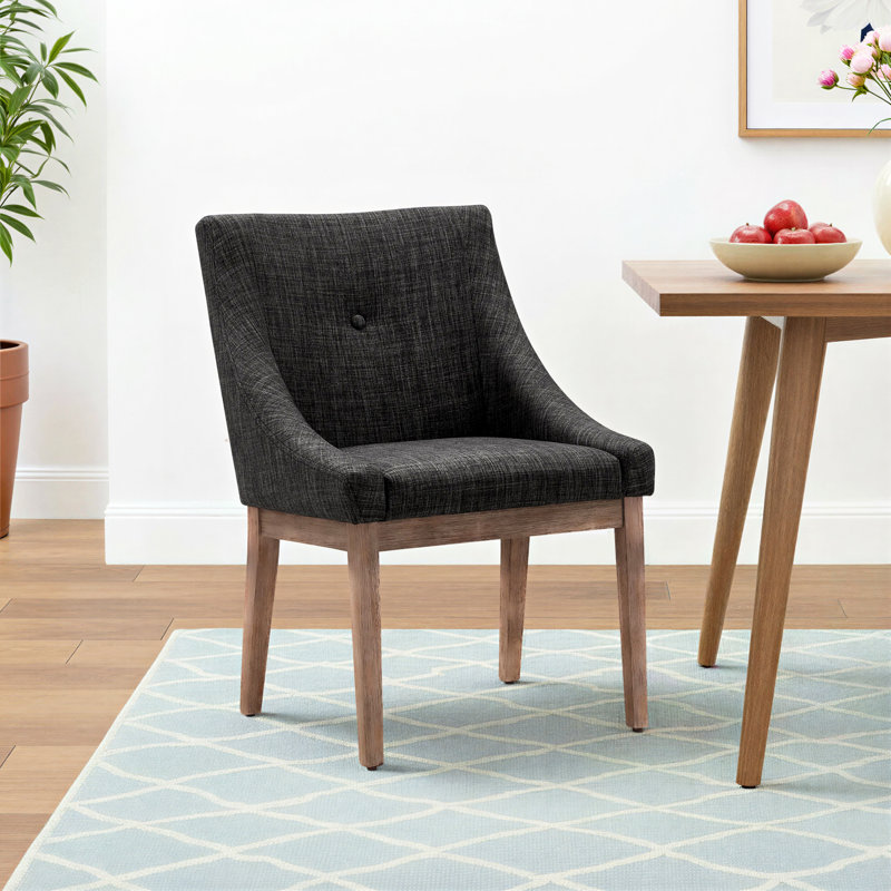 Irving Place 19.75'' H Tufted Upholstered Side Chair, Dark Grey Linen, Brown