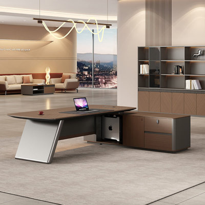 Bureau de direction 86,61 po moderne en forme de L brun minimaliste