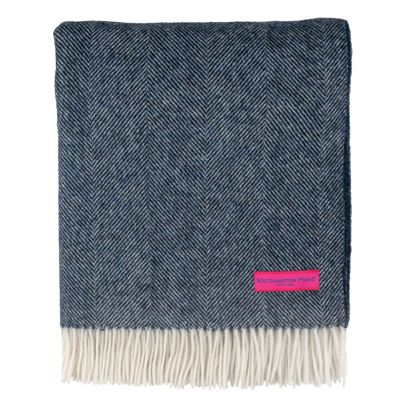 Jeté tissé en laine d'agneau Shetland, Bleu marine