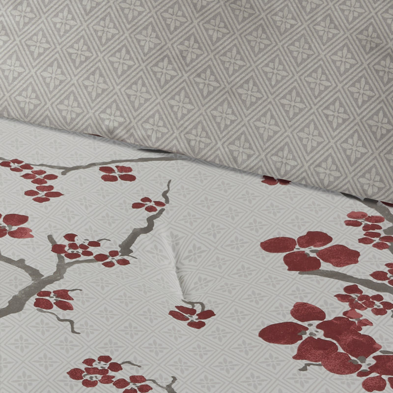 Ensemble d'édredon en satin de coton 3 pièces Cherry Blossom, Grand