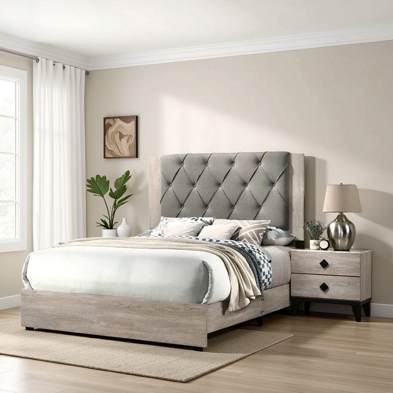 Upholstered Platform Bed, Cream, King
